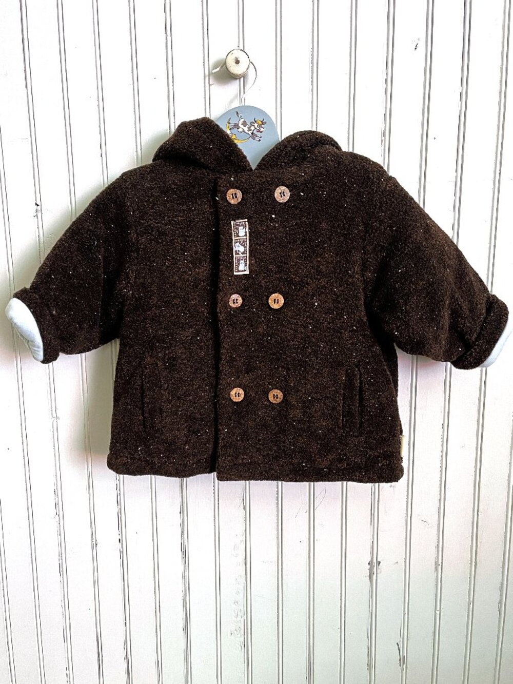 Brown Infant Coat, Hooded Jacket, Made in France, New Vintage